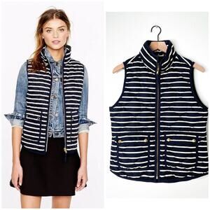 J. Crew Puffer Vest Size Small Navy Blue Stripe Quilted Down
